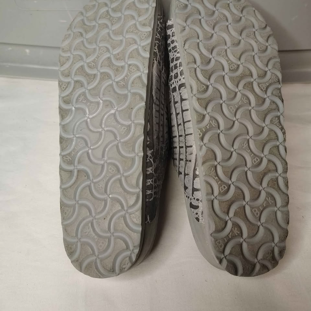 Birkenstock Silver Crocodile Pattern Sandals - image 8